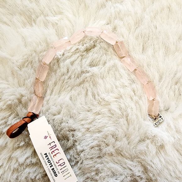 Peyote Bird Chunky Rose Quartz Pink Stone Leather Sterling Bracelet NEW - Picture 5 of 11